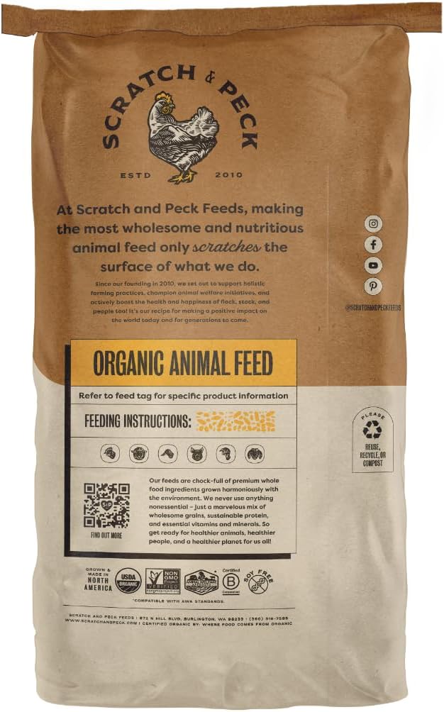 Scratch and Peck Whole Grain Young Mash Mini Pig Feed - 25 lbs Bag - Corn-Free and Soy-Free - 15% Protein, Certified Organic and Non-GMO Project Verified Mini Pig Food - Image 3