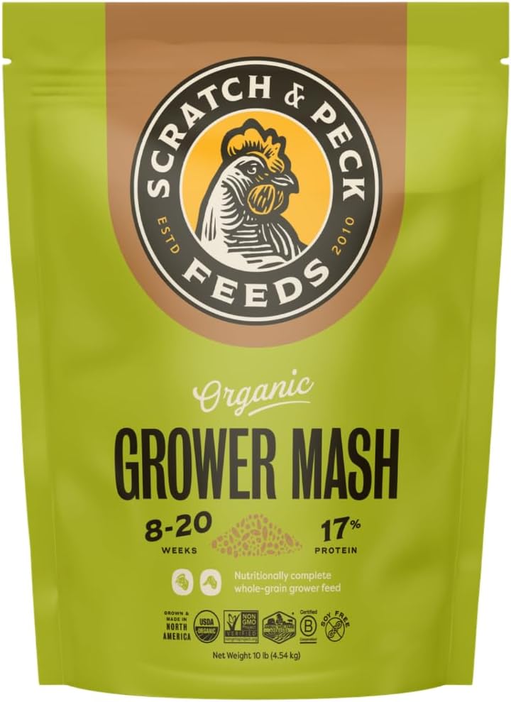 Scratch and Peck Whole Grain Grower Mash Chicken and Duck Feed - 10 lbs Bag - Corn-Free and Soy-Free - 17% Protein, Certified Organic and Non-GMO Project Verified Chicken Food - Image 2