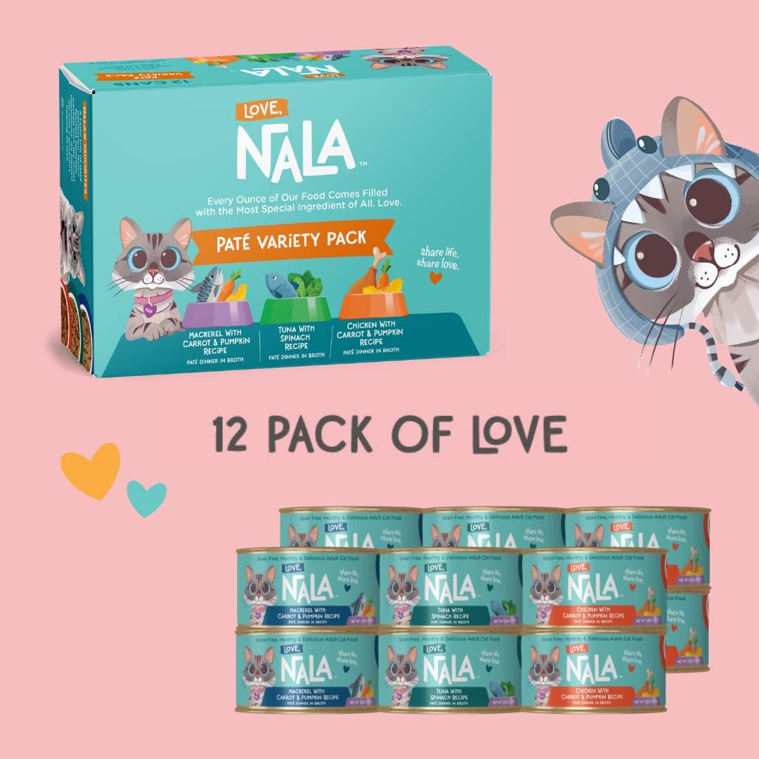 LOVE, NALA - Natural Adult Cat Wet Food - Pate Variety Pack - Tuna, Chicken, Mackerel - Grain Free, Non-GMO, Fiber Blend, Minerals, Vitamins - 12 Pack 2.1 lbs. - Image 7
