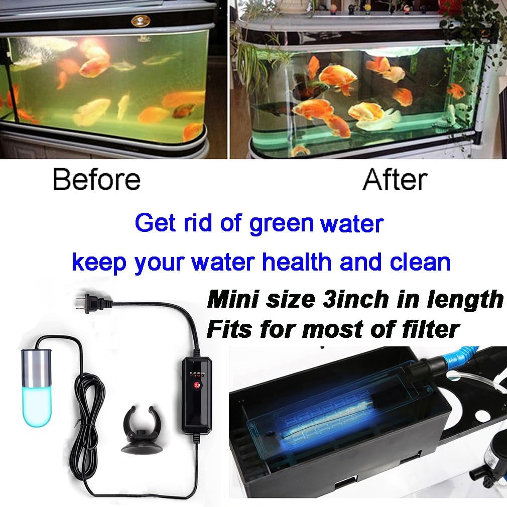 Mini 3W Timer Aquarium &UV-C Water Clean Light Aquarium Algae Clean Light Water Green Clean Fish Tank Water Clean Lamp for Sump Pond Filter Tank - Image 3