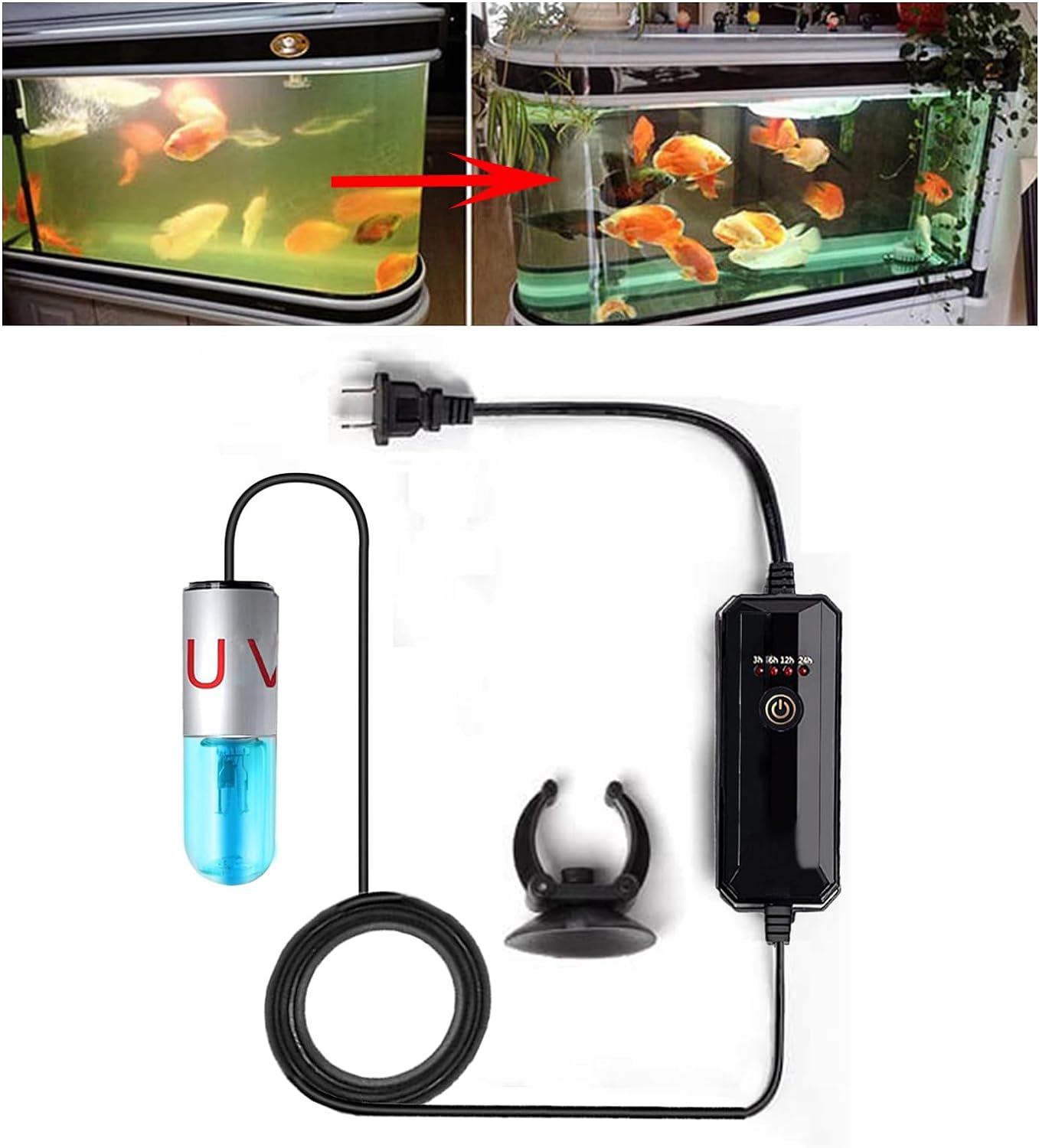 Mini 3W Timer Aquarium &UV-C Water Clean Light Aquarium Algae Clean Light Water Green Clean Fish Tank Water Clean Lamp for Sump Pond Filter Tank - Image 2