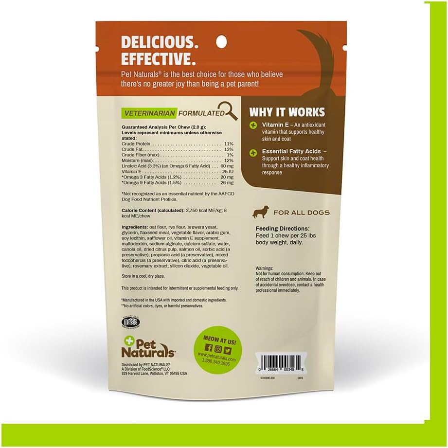 Pet Naturals Skin and Coat for Dogs with Dry, Itchy and Irritated Skin, 30 Chews - Salmon Oil, Vitamin E and Flax Oil - No Corn or Wheat - Vet Recommended - Image 3