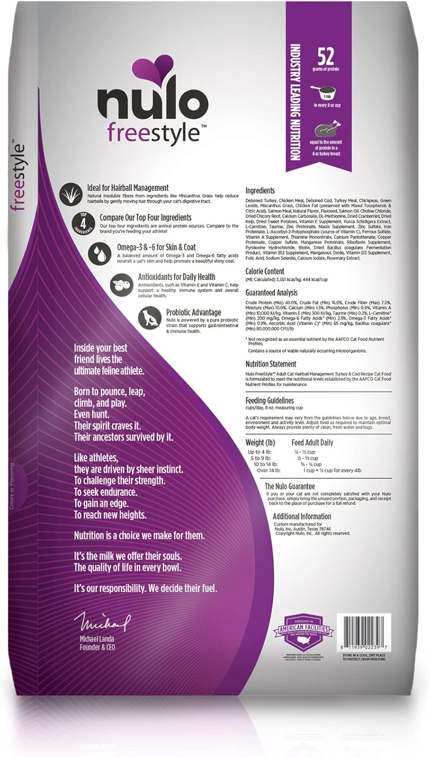 Nulo Freestyle Cat Food, For Hairball Management, Premium Grain-Free Dry Small Bite Kibble, All Natural Animal Protein Recipe with BC30 Probiotic for Digestive Health Support - Image 3