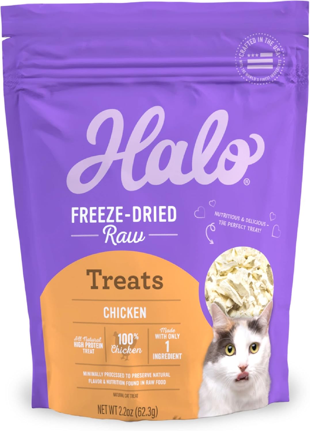 Halo Freeze Dried Raw Cat Treats, 100% Chicken Breast Recipe, Cat Treats Pouch, All-Natural High Protien Treat, 2.2 Oz Pouch - Image 2