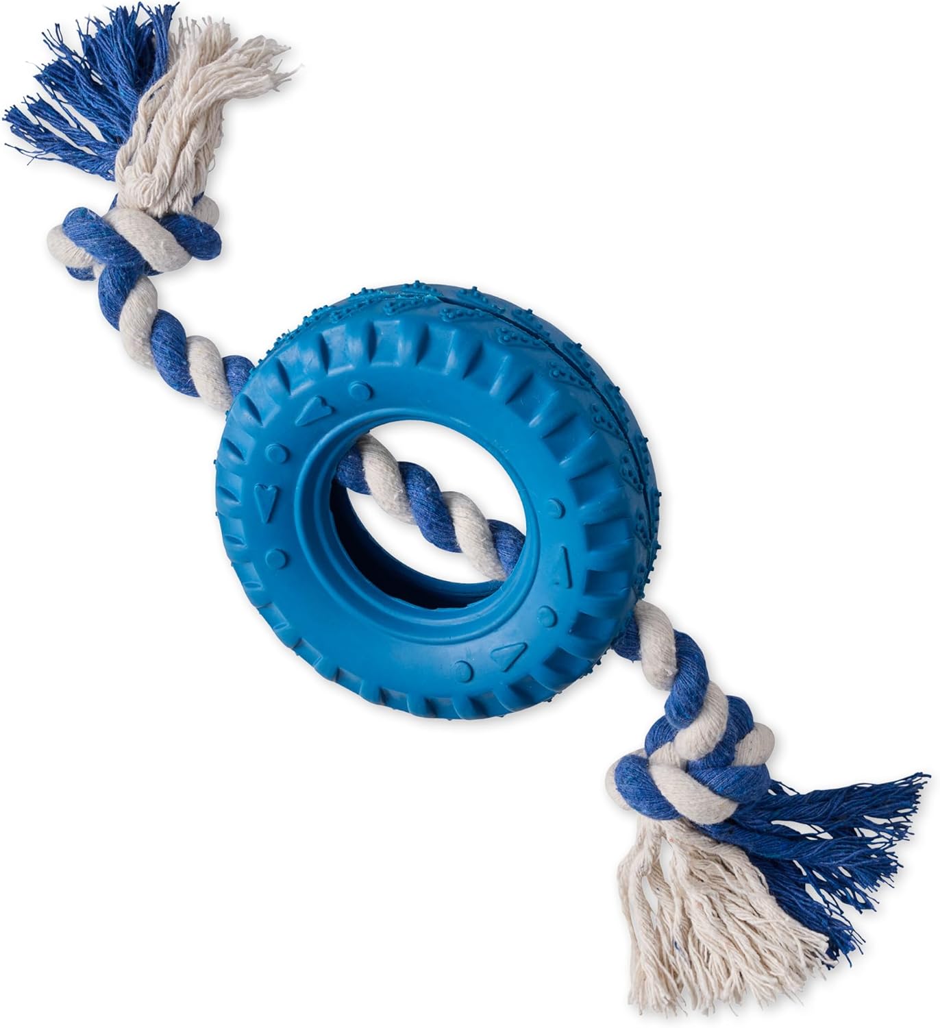 Natural Rubber Tire and Organic Cotton Rope Pull and Chew Dog Toy for All Pet Breeds, Blue, One Size - Image 2