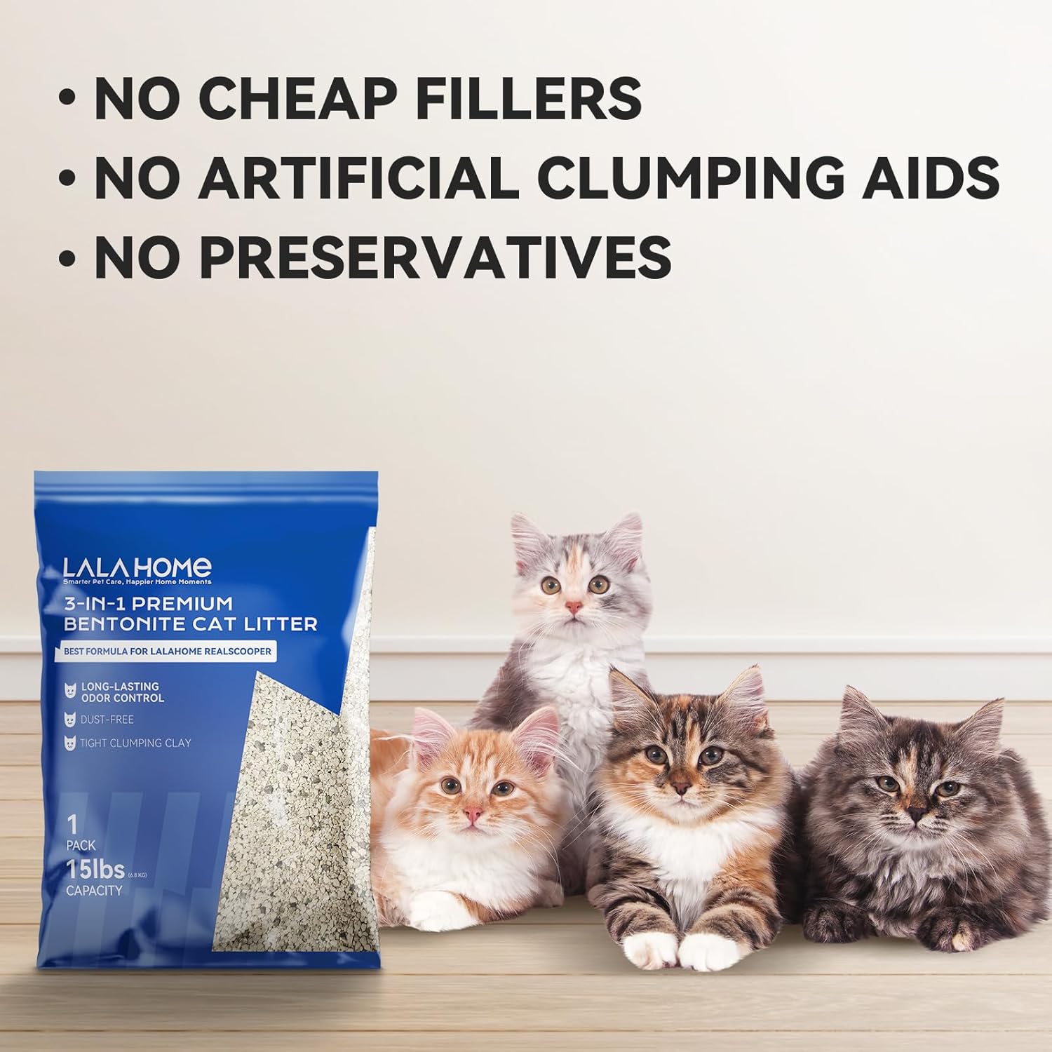 Clumping Cat Litter, Premium Bentonite Cat Litter Sodium-Based, Dust-Free, Strong Durability, Odor Control, Natural Mineral Formula Cat Litter for RealScooper - 15 lb. Box - Image 5