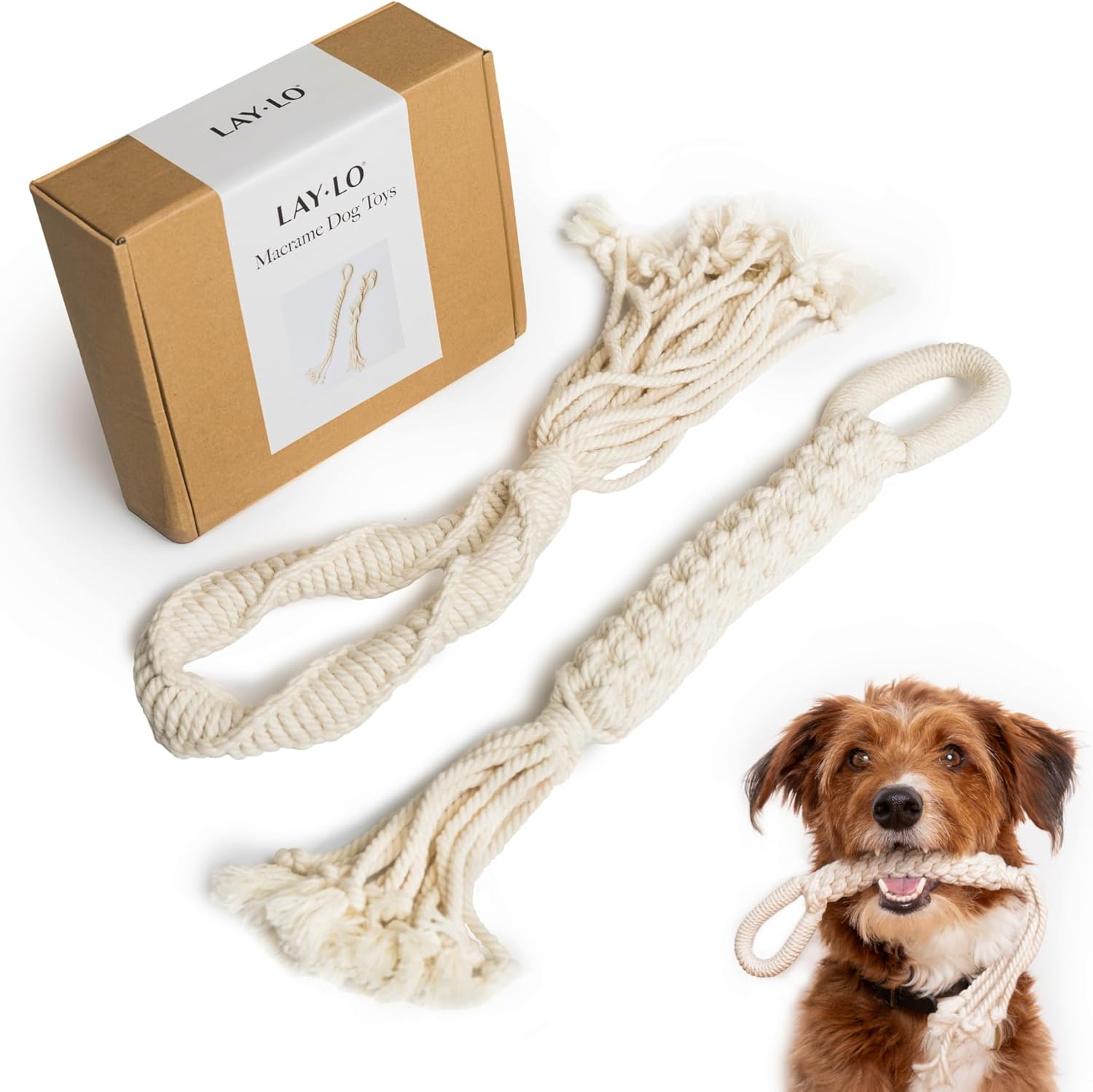 LAY LO Natural, Non-Toxic Cotton Rope Toys for Small and Medium Dogs | 2-Pack | Includes Live Support with Dog Trainer | Durable & Eco-Friendly | Unique Boho Designs with Handle | Puppy Teething Toy - Image 2