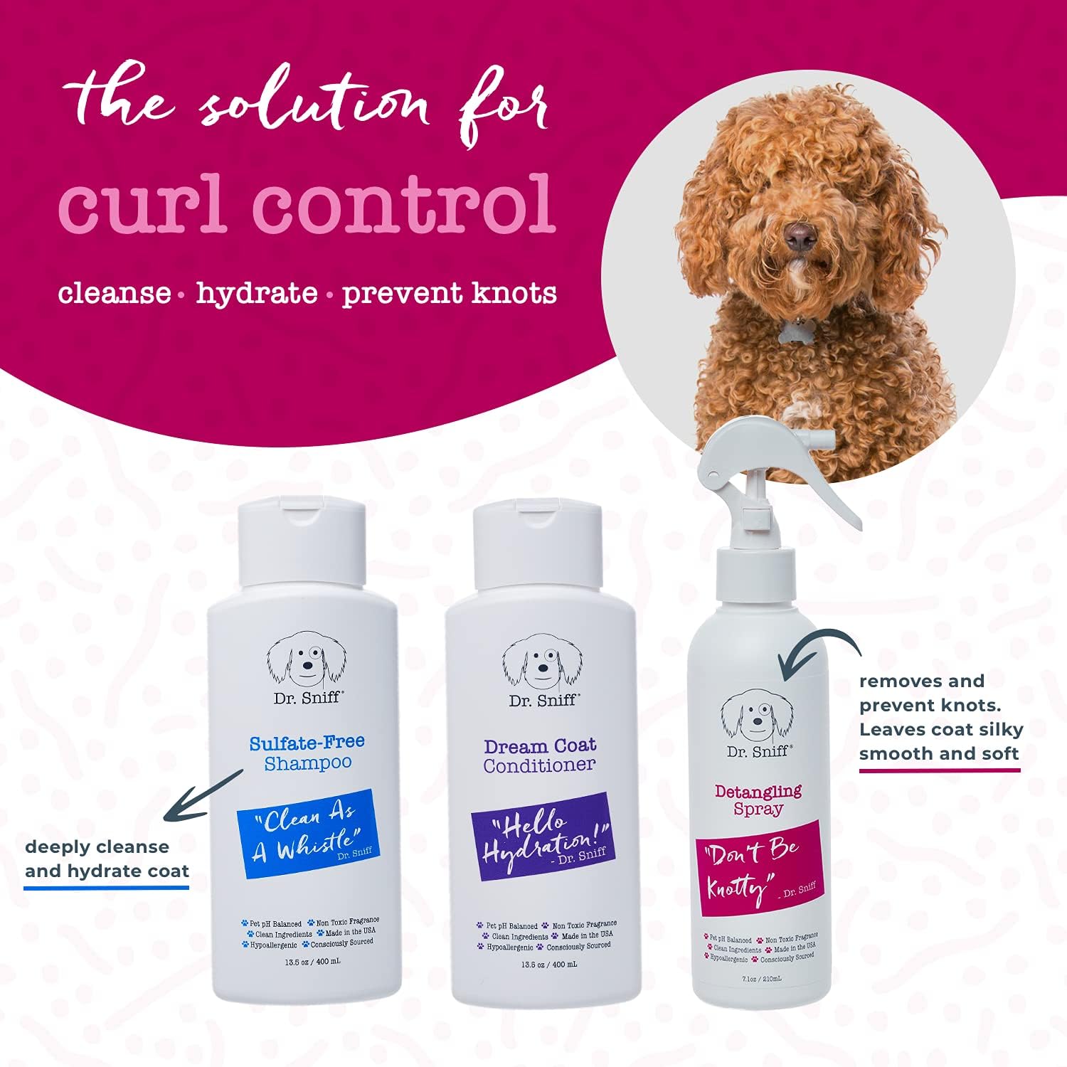 Easy Groom Detangling Mist - Hydrating Pet Coat Spray for Dogs & Cats, Mat & Tangle Free, Organic Ingredients, Made in USA, 7.1oz - Image 3