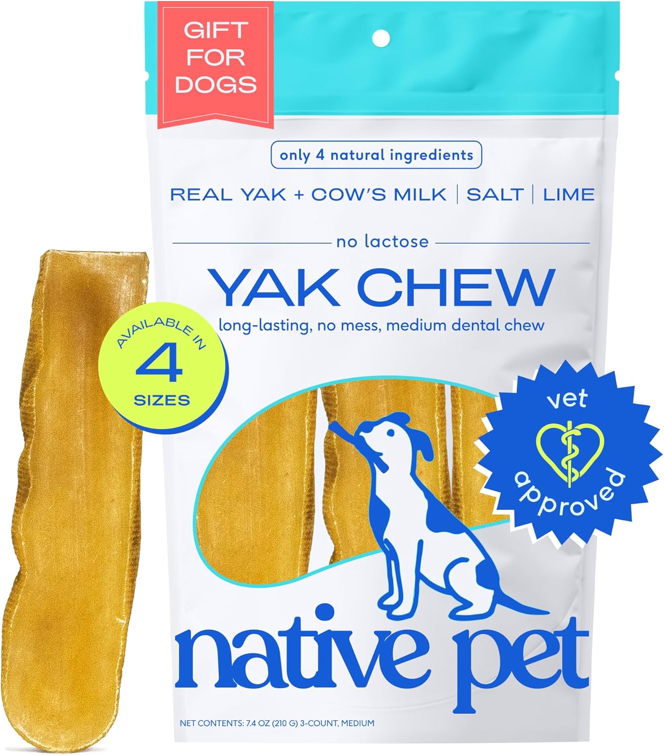 Native Pet Yak Cheese Himalayan Dog Chews - Long Lasting Dental Sticks for Medium Breeds – 100% All Natural Himalayan Yak Chews for Medium Dogs – Cheese Bone for Aggressive Chewers - 3 Per Pack - Image 2
