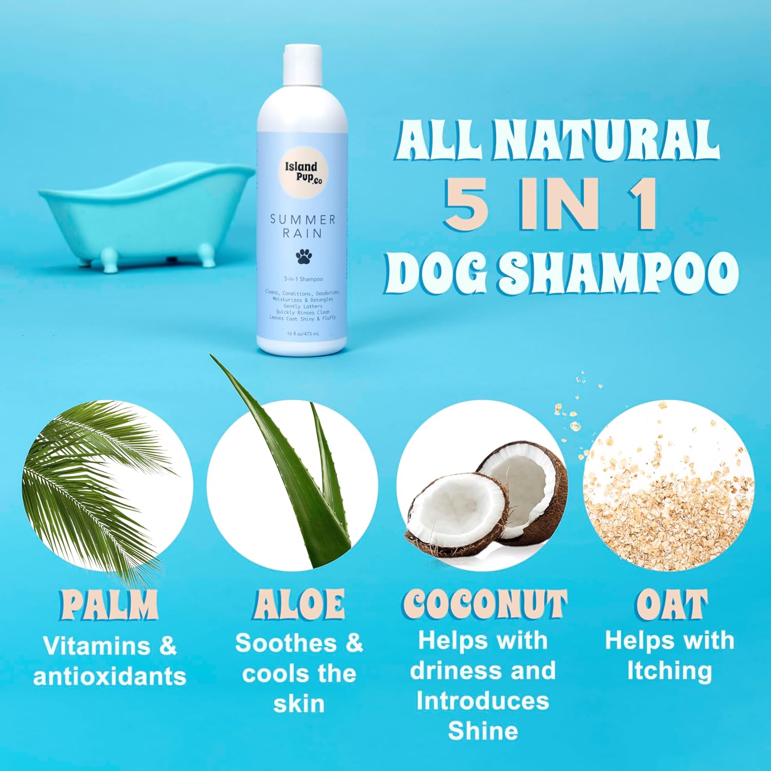 Islandpup 5-in-1 Organic Dog Shampoo and Conditioner | Hydrating, Deodorizing & Detangle | Natural Dog Shampoo Made with Oatmeal & Coconut| Locks Moisture in The Skin for Lasting Hydration | 16 FL OZ - Image 4