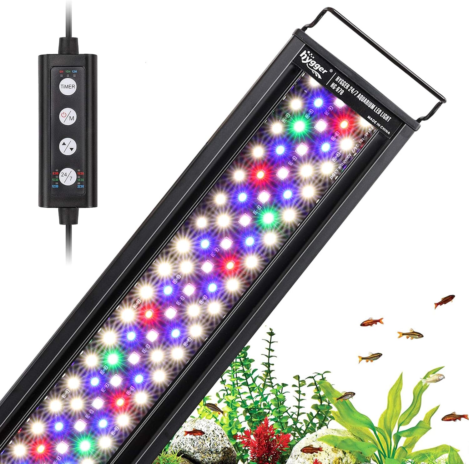 hygger 26W 24/7 Lighting Aquarium LED Light, Sunrise-Daylight-Moonlight Mode and DIY Mode, Adjustable Timer Adjustable Brightness Fish Tank Light with Extendable Bracket 7 Colors for Planted Tank - Image 2