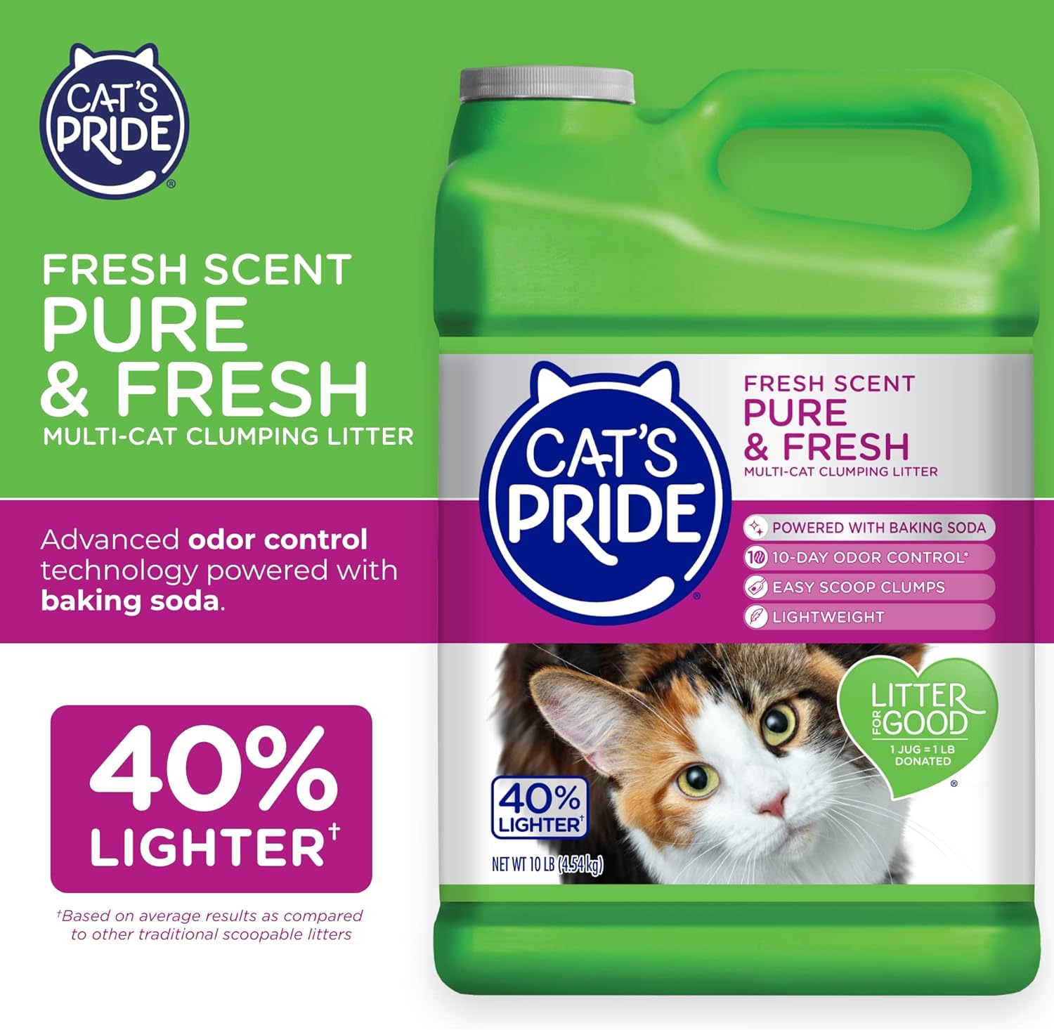 Cat's Pride Premium Lightweight Clumping Litter: Pure & Fresh - Up to 10 Days of Powerful Odor Control - Multi-Cat, Scented, 10 Pounds (Pack of 2) - Image 2