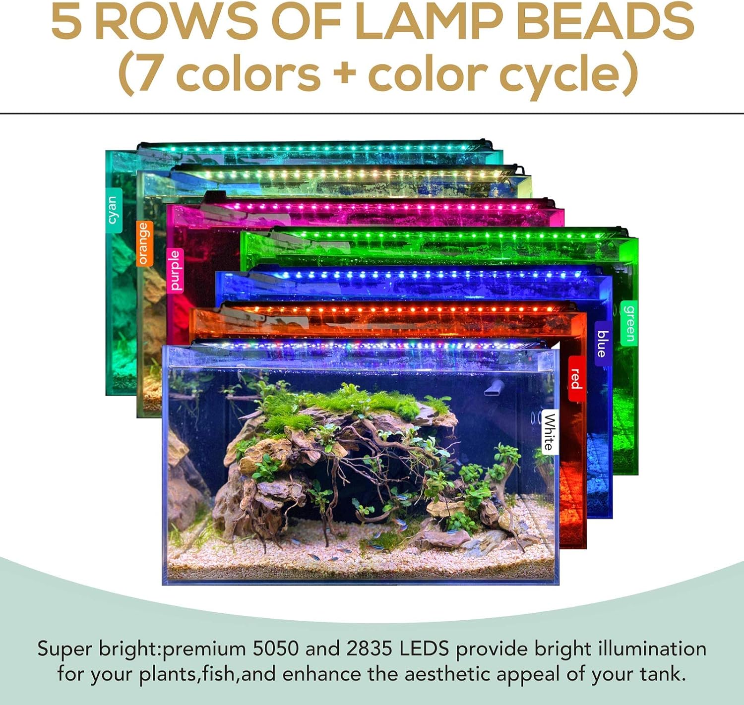 hygger 26W 24/7 Lighting Aquarium LED Light, Sunrise-Daylight-Moonlight Mode and DIY Mode, Adjustable Timer Adjustable Brightness Fish Tank Light with Extendable Bracket 7 Colors for Planted Tank - Image 6