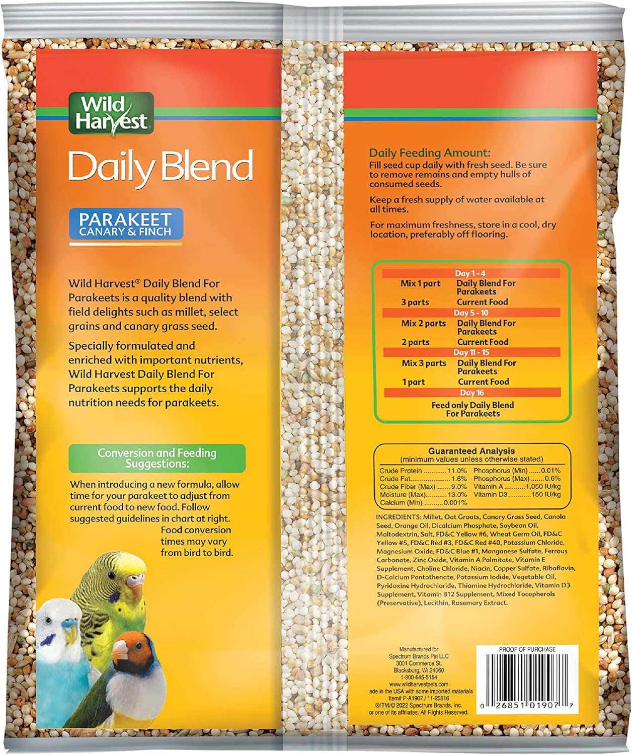 Wild Harvest Daily Blend Nutrition Diet Parakeet, Canary And Finch, Bird Food, 5 Pounds - Image 3