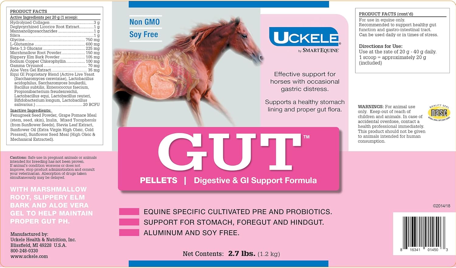 Uckele Gut Pellets Horse Supplement - Equine Vitamin & Mineral Supplement for Healthy Digestion - 2.7 pound (lb) - Image 3